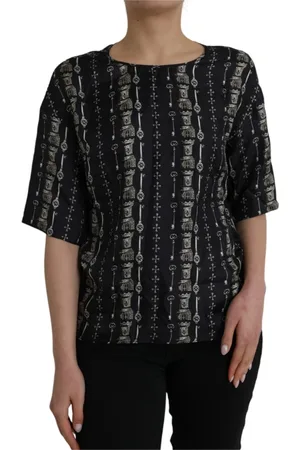 Dolce & Gabbana Top, Dame, Sort, S, Sort silkebluse T-shirt med nøglering