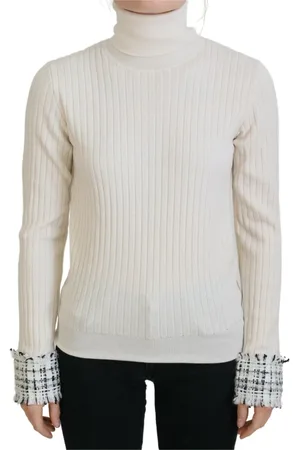 Dolce & Gabbana Strik, Dame, Hvid, L, Uld, Luksus Elfenben Turtleneck Sweater