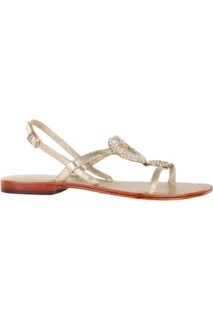 Emanuélle vee Sko, Dame, Gul, 36 EU, Læder, Glitrende Strass Læder Flade Sandaler