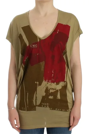 Costume National Top, Dame, Grøn, XS, Grn Multifarvet Print V-Hals Tee