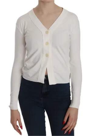 Byblos Strik, Dame, Hvid, XS, Elegant hvid cardiganbluse V-udskæring