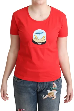 Moschino Top, Dame, Rød, M, Bomuld, Rød bomuldst-shirt med signaturprint