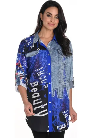 Frank Lyman Bluser & Skjorter, Dame, Flerfarvet, XL, Polyester, Blå Skjortebluse med Smart Print