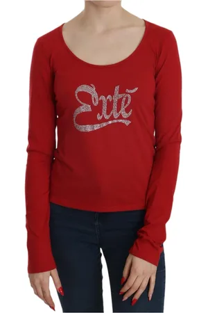 Exte Top, Dame, Rød, L, Bomuld, Rød Krystalpyntet Elegant Bluse