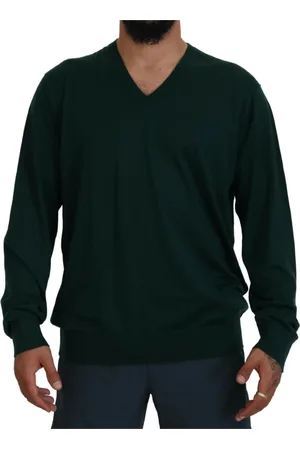 Dolce & Gabbana Strik, Herre, Grøn, 5XL, Uld, Elegant Grøn Kasjmir V-Hals Sweater