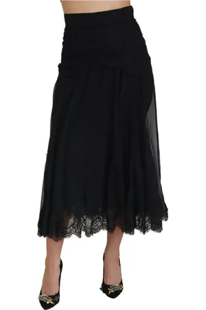 Dolce & Gabbana Nederdel, Dame, Sort, XS, Bomuld, Elegant højtaljet midi nederdel i silkeblanding