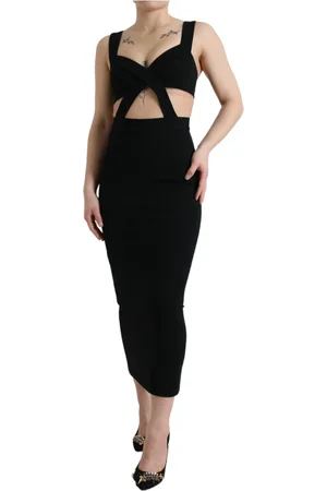 Dolce & Gabbana Kjole, Dame, Sort, 2XS, Nylon, Sort Bodycon Midi Kjole