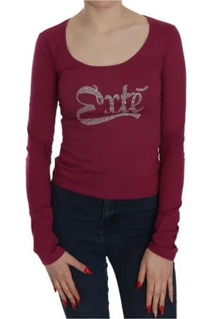Exte Top, Dame, Rød, S, Bomuld, Fuchsia Krystalpyntet Bluse med U-Halsudskæring