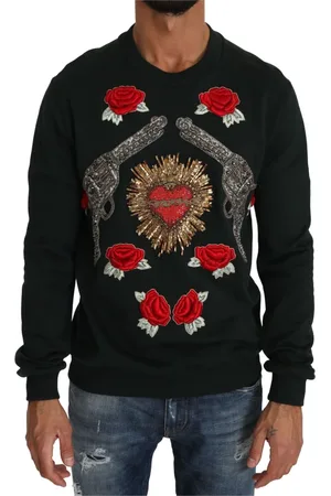 Dolce & Gabbana Sweathshirts & Hoodies, Herre, Grøn, L, Bomuld, Krystalhjerte Grøn Bomuldssweater