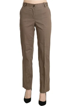 Bencivenga Bukser, Dame, Brun, S, Bomuld, Elegant Straight Pants med høj talje i Brun