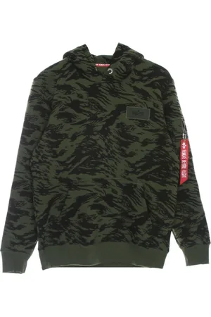 Alpha Industries Sweathshirts & Hoodies, Herre, Grøn, XL, Uld, Grøn Camo Penselstrøg Hættetrøje Stilfuld