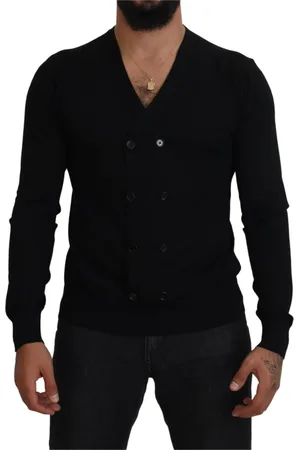 Dolce & Gabbana Strik, Herre, Sort, L, Cashmere, Elegant Cashmere Strik Cardigan