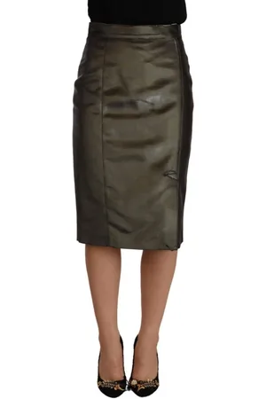 Gianfranco Ferré Nederdel, Dame, Grå, XS, Polyester, Elegant Metallic Grå High-Waisted Midi Nederdel