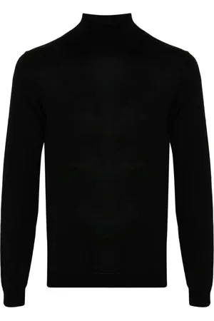 Roberto Collina Strik, Herre, Sort, 3XL, Uld, Sort Merinouldstriktrøje