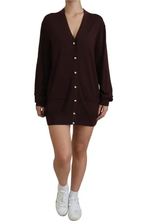 Dolce & Gabbana Strik, Dame, Brun, XS, Uld, Elegant kastanjebrun V-hals cardigan
