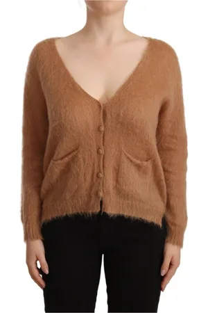 PINK MEMORIES Strik, Dame, Brun, S, Uld, Brun Strik Cardigan med Frontknap Lukning