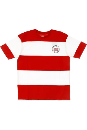 New Era Top, Herre, Flerfarvet, XL, Stribet Herre Tee i Hvid/Scarlet