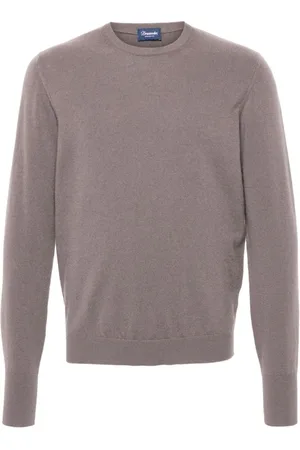 DRUMOHR Strik, Herre, Brun, 2XL, Cashmere, Taupe Brun Cashmere Crew Neck Sweater