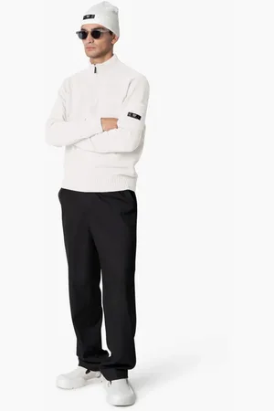 Quotrell Strik, Herre, Hvid, S, Bomuld, Hvid Strikket Halfzip Sweater Mænd