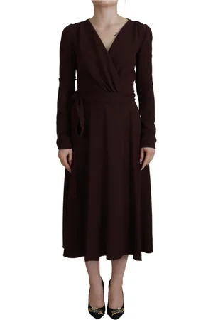 Dolce & Gabbana Kjole, Dame, Brun, L, Brun Wrap Kjole med Lange Ærmer