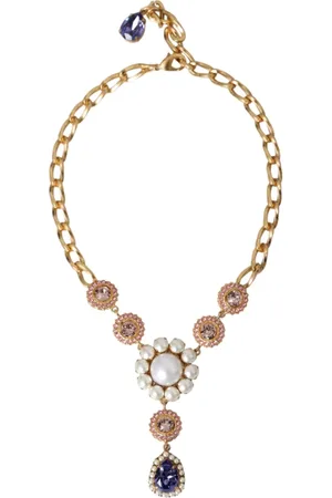 Dolce & Gabbana Tilbehør, Dame, Gul, ONE SIZE, Uld, Blomstret Charme Krystal Halskæde