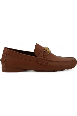 VERSACE Sko, Herre, Brun, 40 EU, Elegant Lder Loafers med Medusa-prgning