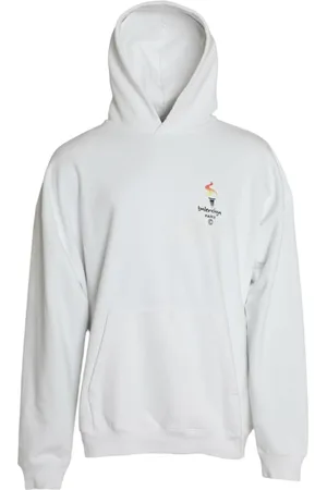 Balenciaga Sweathshirts & Hoodies, Herre, Hvid, L, Bomuld, Hvid Bomuld Logo Hættetrøje Sweatshirt