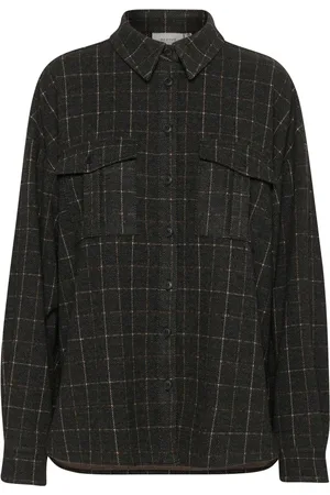 Gestuz Bluser & Skjorter, Dame, Sort, L, Oversized Skjorte Sort Brun Ternet