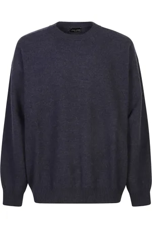 Roberto Collina Strik, Herre, Blå, XL, Uld, Blå Strik Sweatshirt Aw24