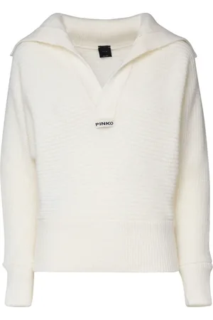 Pinko Strik, Dame, Hvid, XS, Hvid V-hals Striktrøje