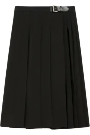 Max Mara Nederdel, Dame, Sort, M, Uld, Sort Uld Midi Kilt Nederdel