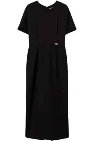 Twin-Set Kjole, Dame, Sort, M, Milano Strik og Crêpe de Chine Kjole