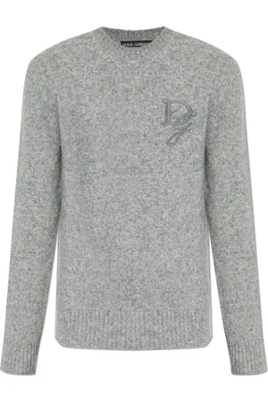 Dolce & Gabbana Strik, Herre, Grå, 2XL, Uld, Sweater med broderet logo