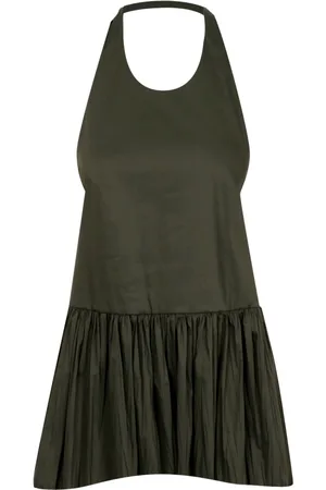 SEMICOUTURE Top, Dame, Grøn, S, Militærstil Poplin Top med Bue