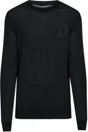 Dolce & Gabbana Strik, Herre, Sort, L, Uld, Kashmir sweater med logo