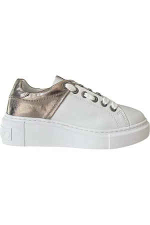 VALENTINO Sko, Dame, Hvid, 40 EU, Læder, Hvid Læder Sneaker Gunmetal Indsæt