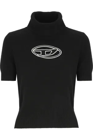 Diesel Strik, Dame, Sort, XS, Uld, Sort Uld Kashmir Sweater Høj Hals