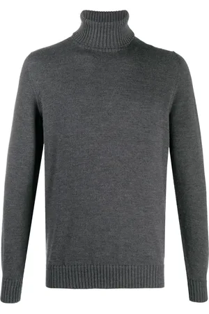 DRUMOHR Strik, Herre, Grå, M, Uld, Grå Merinould Turtleneck Sweater