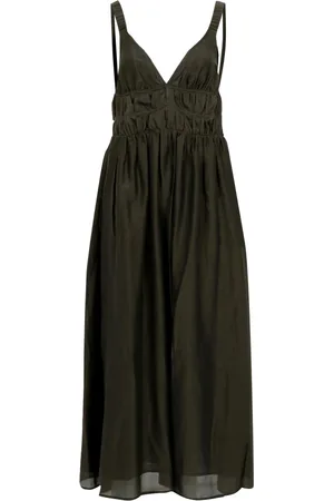 SEMICOUTURE Kjole, Dame, Grøn, S, Bomuld, Militær Lang Kjole med Topstitching