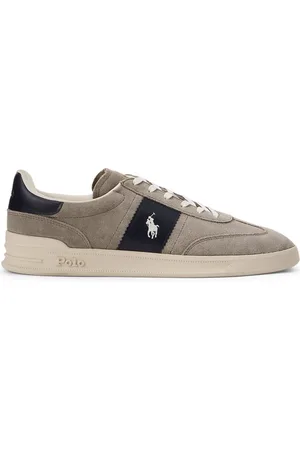 Ralph Lauren Sko, Herre, Grå, 43 EU, Læder, Vintage-inspirerede Grå Sneakers med Læder Striber