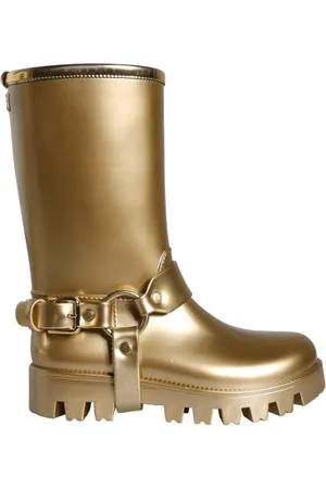Dolce & Gabbana Sko, Dame, Gul, 37 EU, Uld, Gyldne metalliske PVC-regnstøvler