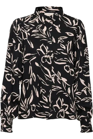 Kaffe Bluser & Skjorter, Dame, Sort, 3XL, Maleri Blomst Skjortebluse