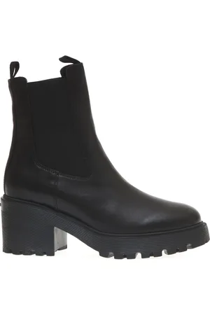 Hogan Sko, Dame, Sort, 36 1/2 EU, Læder, Sort Læder Ankelstøvler Trendy Stil