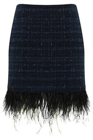 Twin-Set Nederdel, Dame, Blå, XS, Bomuld, Boucle Nederdel med Fjerkant