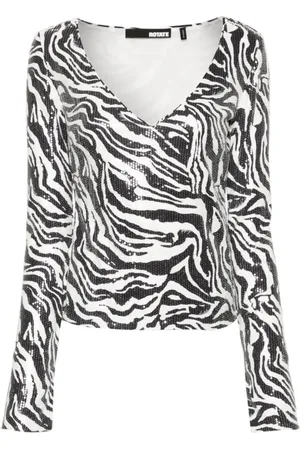 ROTATE Top, Dame, Sort, L, Polyester, Zebra Print Sequin T-shirt