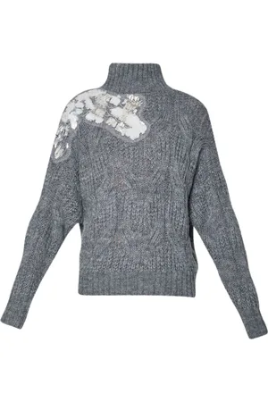 Liu Jo Strik, Dame, Grå, L, Grå sweater med flettede pailletter
