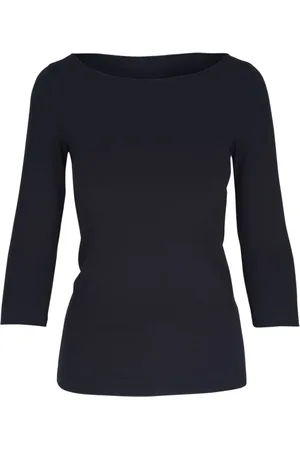 Majestic Top, Dame, Blå, L, Blå Rund Hals Langærmet T-shirt