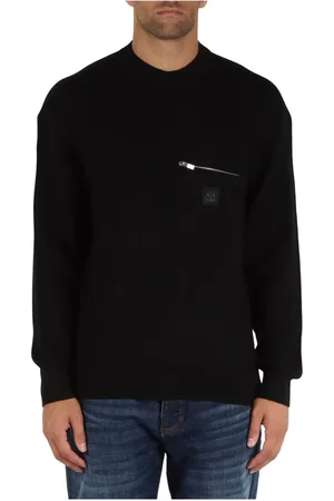 Armani Exchange Strik, Herre, Sort, S, Bomuld, Ribbet bomuld og ren uld sweater
