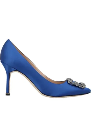 Manolo Blahnik Sko, Dame, Blå, 38 EU, Satin, Stof heels