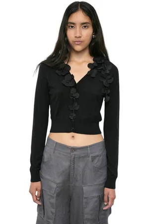 MEIMEIJ Strik, Dame, Sort, L, Blomsterindsats Cardigan